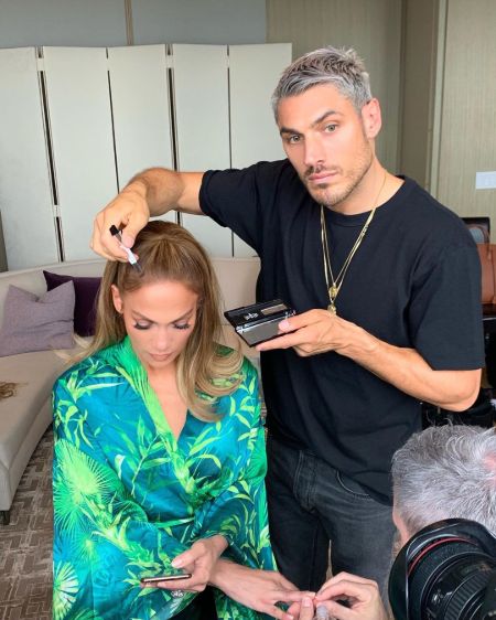 Chris styling hair of Jennifer Lopez 